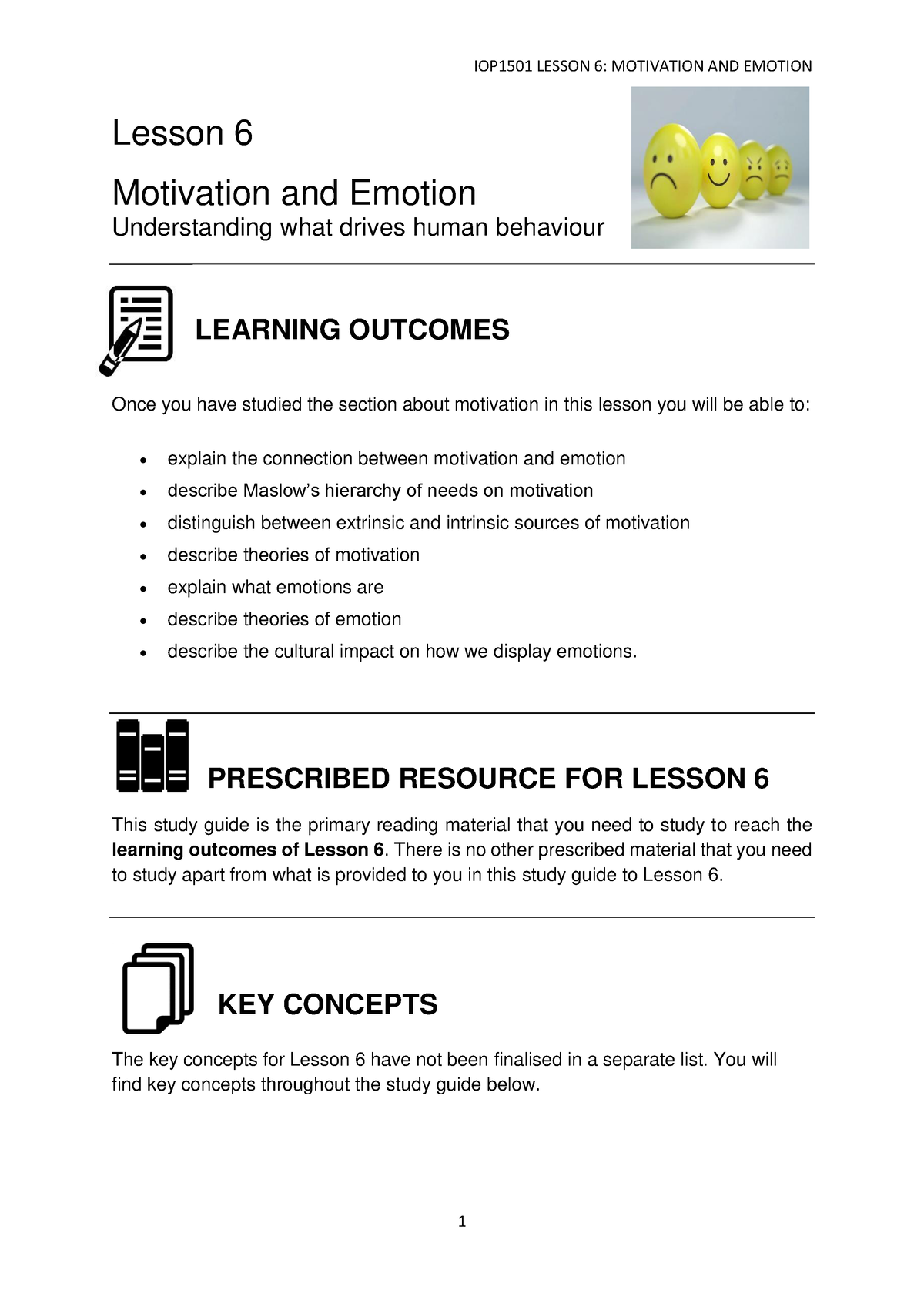 Study Guide Lesson 6 Motivation And Emotion - Lesson 6 Motivation And ...