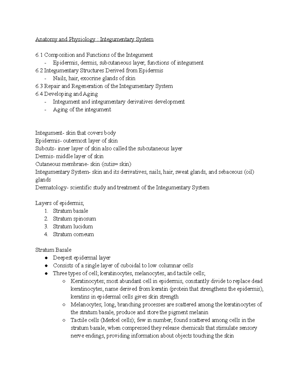 Integumentary System Lecture Notes 1 4 21 1 141 Anatomy And Studocu