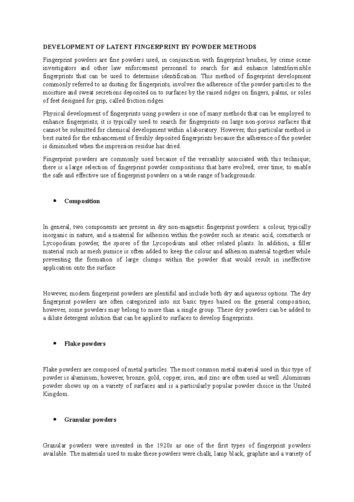 Development OF Latent Fingerprint BY Powder Methods - DEVELOPMENT OF ...