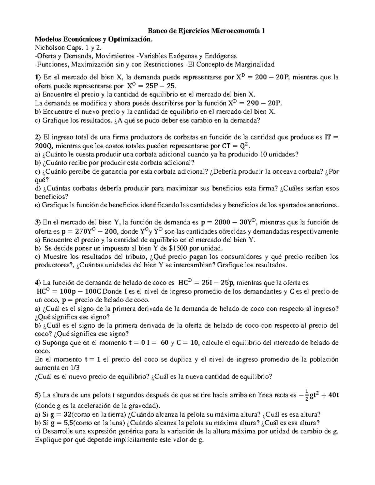 Ejercicios Para Microeconomia - Banco De Ejercicios Microeconomía I ...