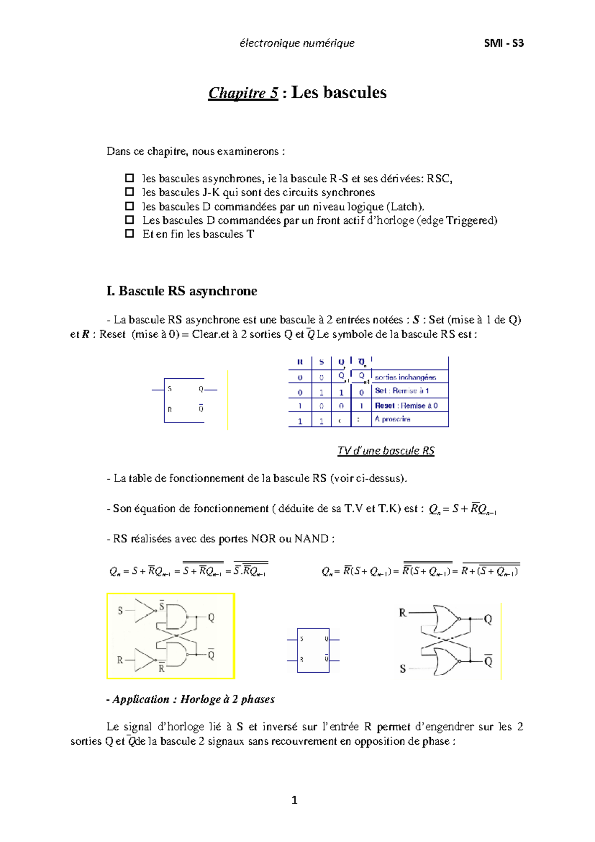 électronique numérique-S3- SMI chapitre 5 - Chapitre 5 : Les bascules ...