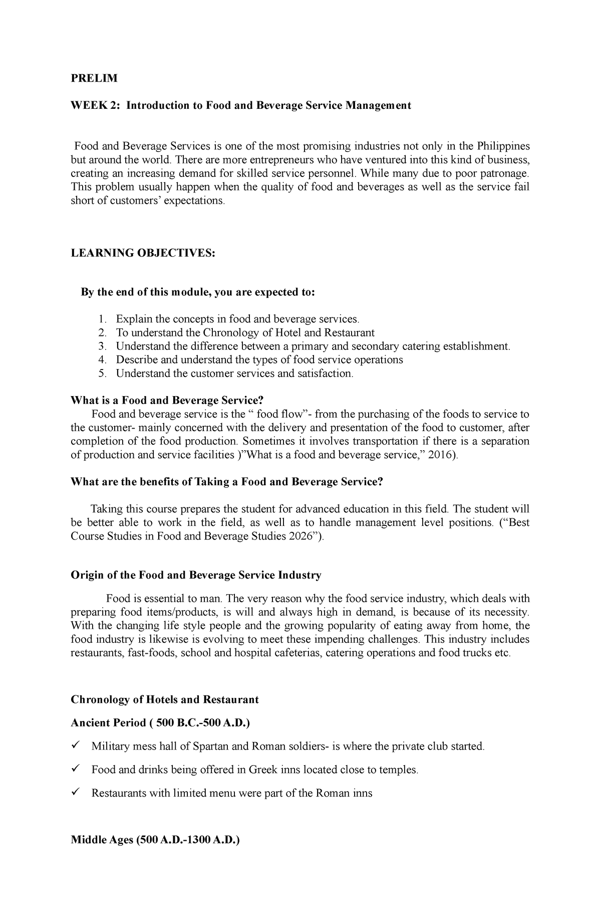 WEEK 2 FFSO Lecture Introduction - PRELIM WEEK 2: Introduction To Food ...