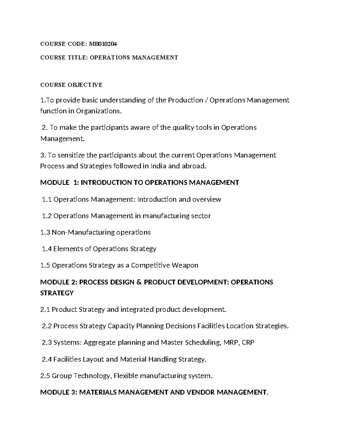 SEM 2 Syllabus - COURSE CODE: MB010204 - COURSE CODE: MB COURSE TITLE ...