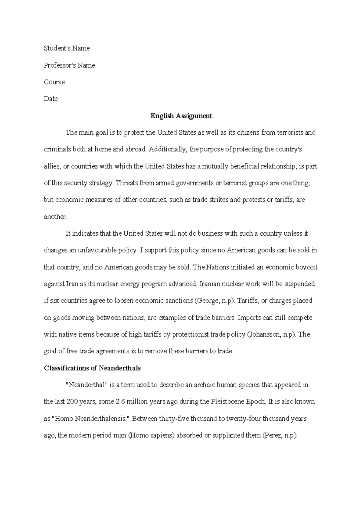 English Assaignment edited - Student's Name Professor's Name Course ...