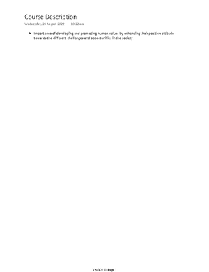 VAED Activity - (1) Are there any values important to you that are not ...
