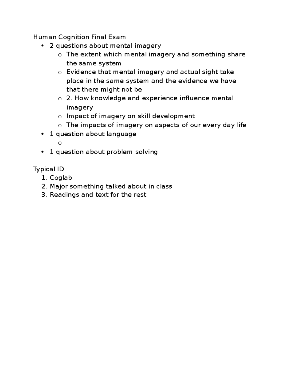 Human Cognition Final Exam Notes Human Cognition Final Exam 2