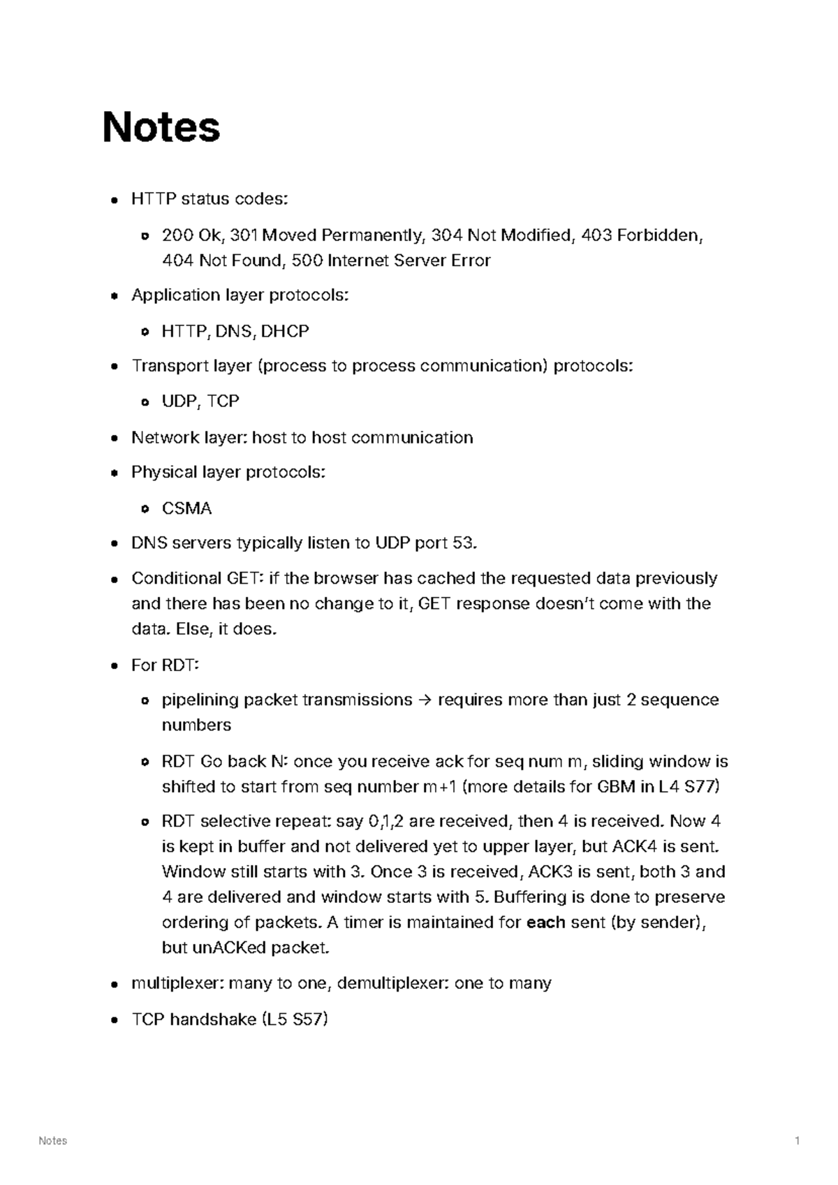 CS2105 Finals Notes - Notes 1 Notes HTTP status codes: 200 Ok, 301 ...
