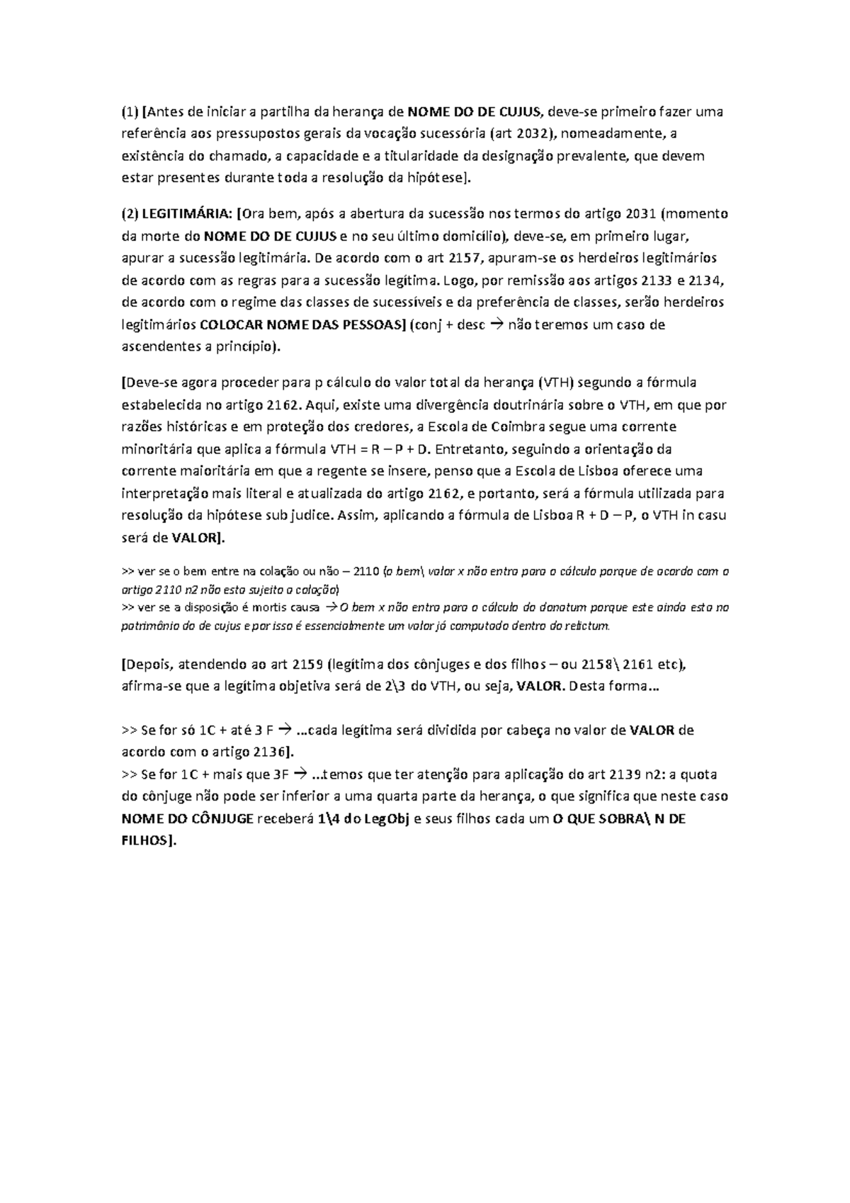 Esquema Casos Práticos SUC (1) [Antes de iniciar a partilha da herança de NOME DO DE CUJUS