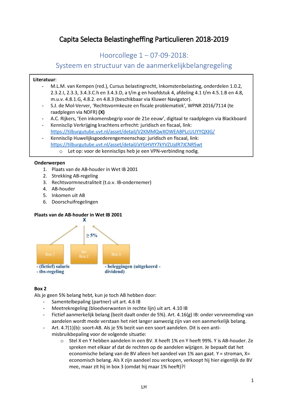 BHP - HCs (Dv B) - Hoorcolleges En Werkcolleges - 1 Capita Selecta ...