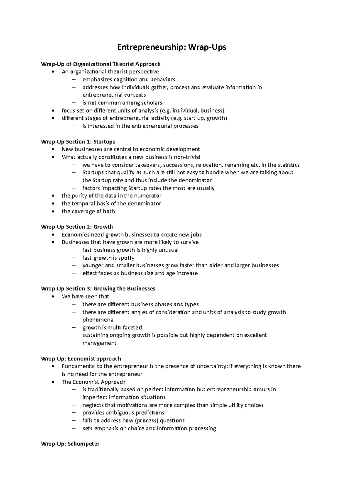 Summary Wrap ups Entrepreneurship of Organizational Theorist