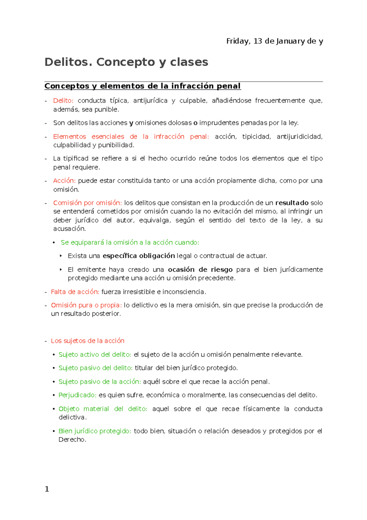 DERECHO PENAL GENERAL PARTE 2 - Delitos. Concepto y clases Conceptos y ...