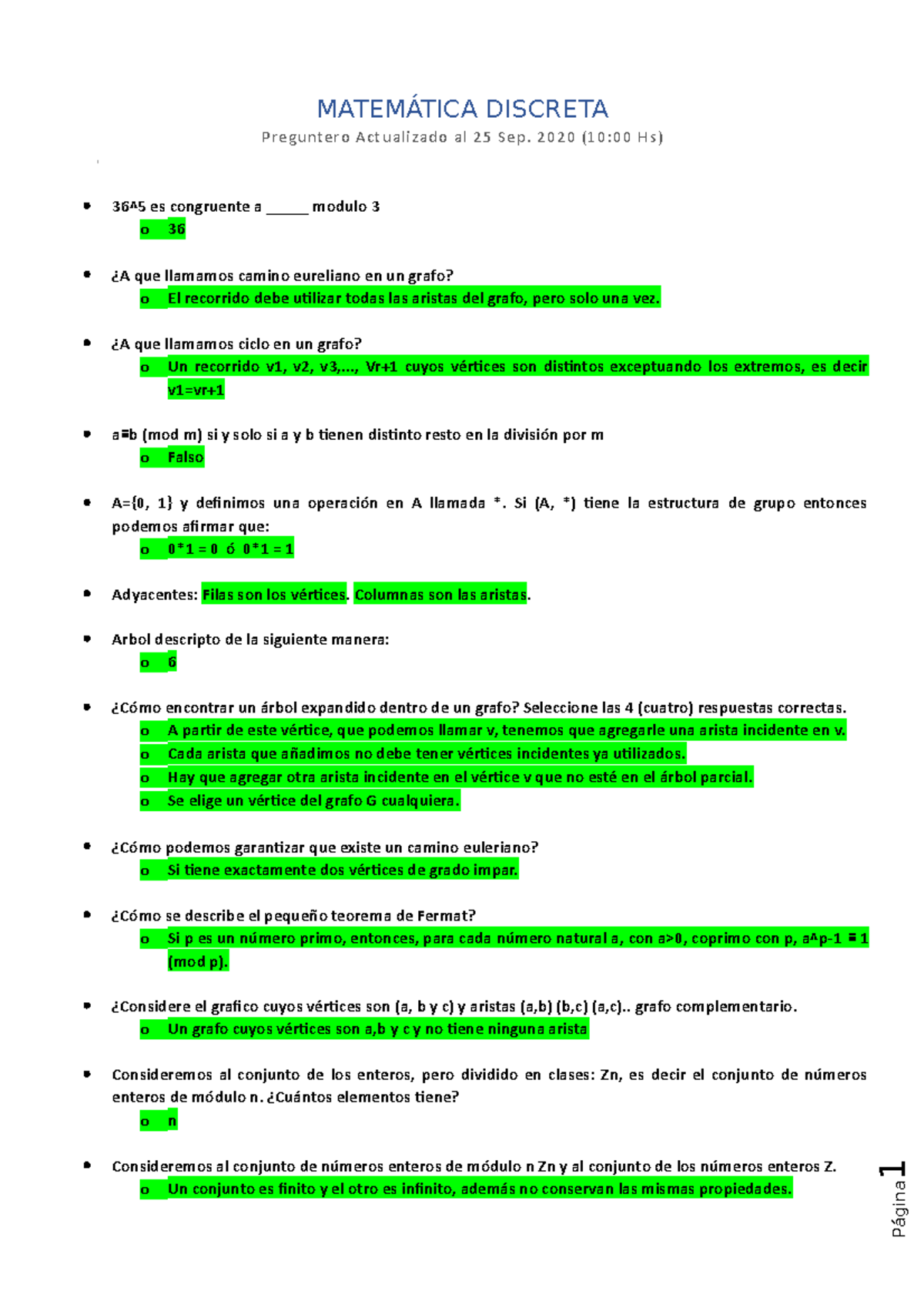 Preguntero Segundo Parcial - 1 MATEMÁTICA DISCRETA Preguntero ...