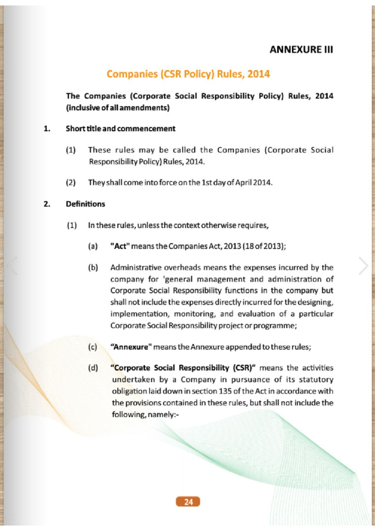 CSR Rules - CSR - ANNEXURE Companies (CSR Policy) Rules, 2014 The ...