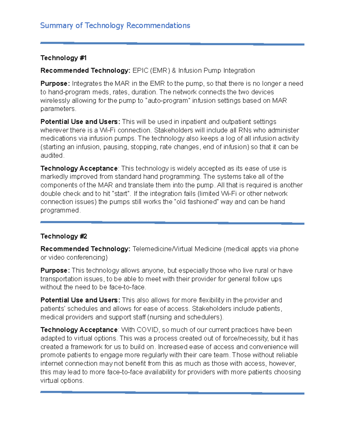 Technology Summary (1) - Summary of Technology Recommendations ...