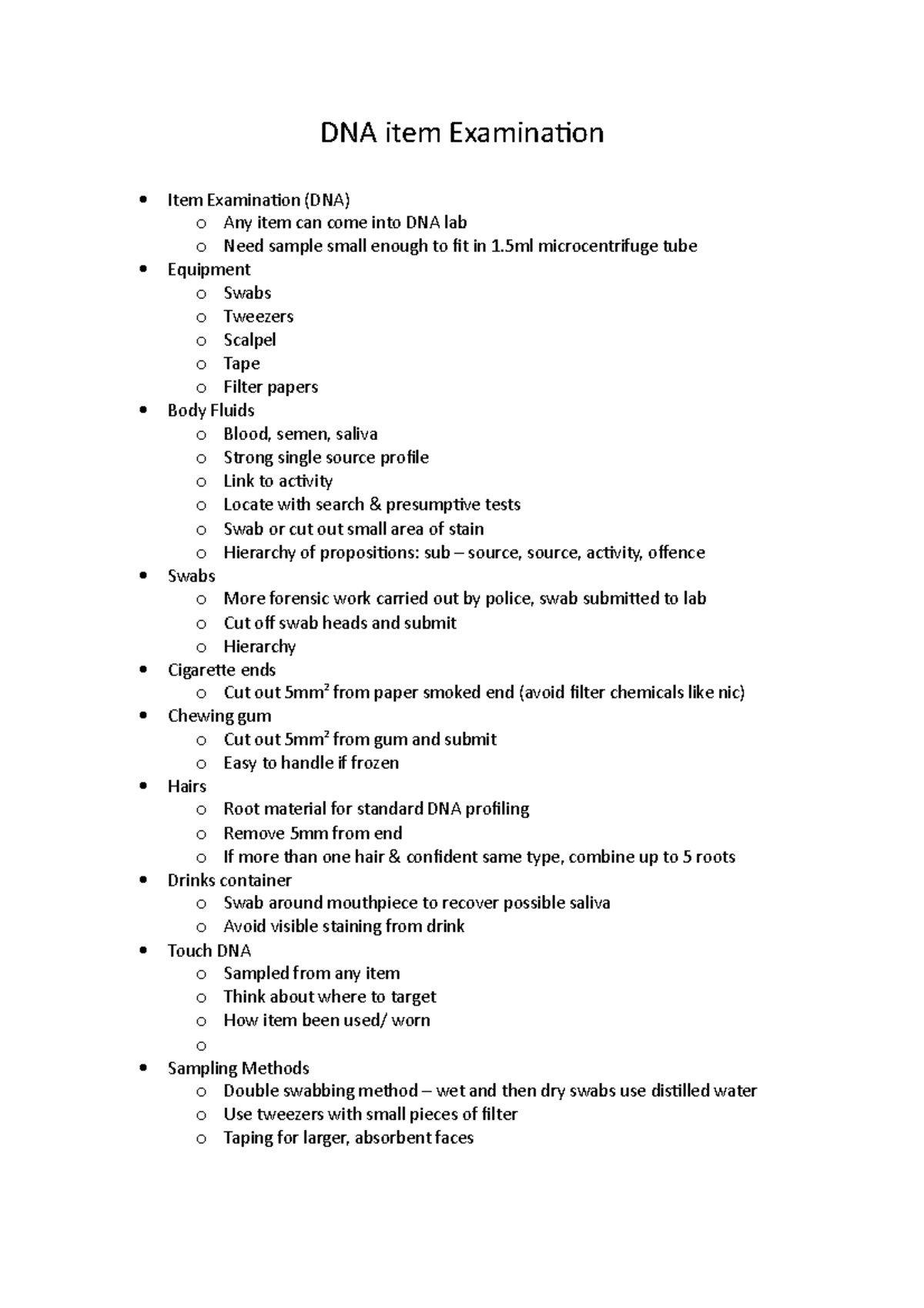 DNA item Examination - equipment and tools - DNA item Examination Item ...