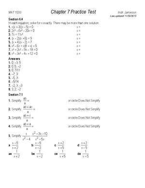 G Ch. 7 Practice Test Answer Key - MATH115 - ELAC - Studocu