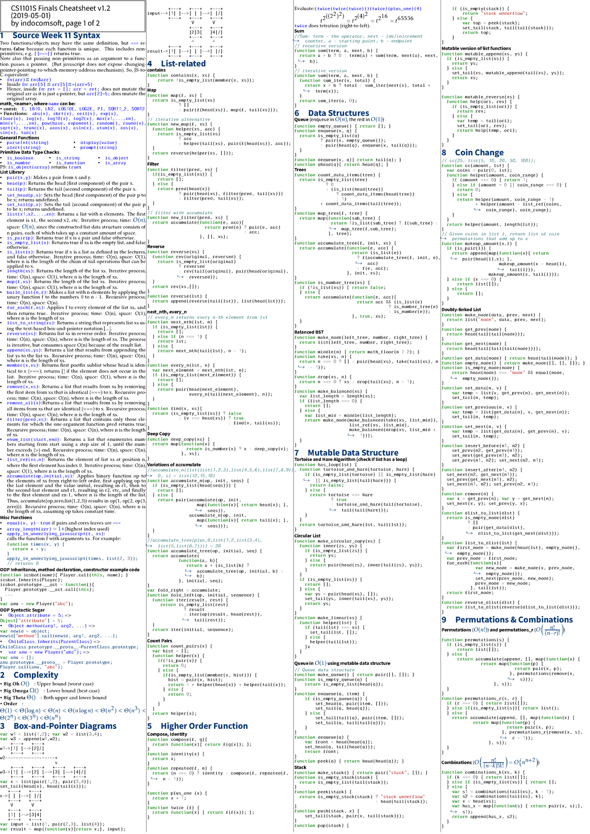 CS1101S-finals - finals cheatsheet - CS1101S Finals Cheatsheet v1 ...