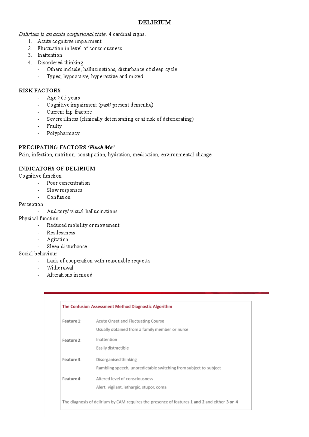Delirium Summary of the condition with differentials, investigations