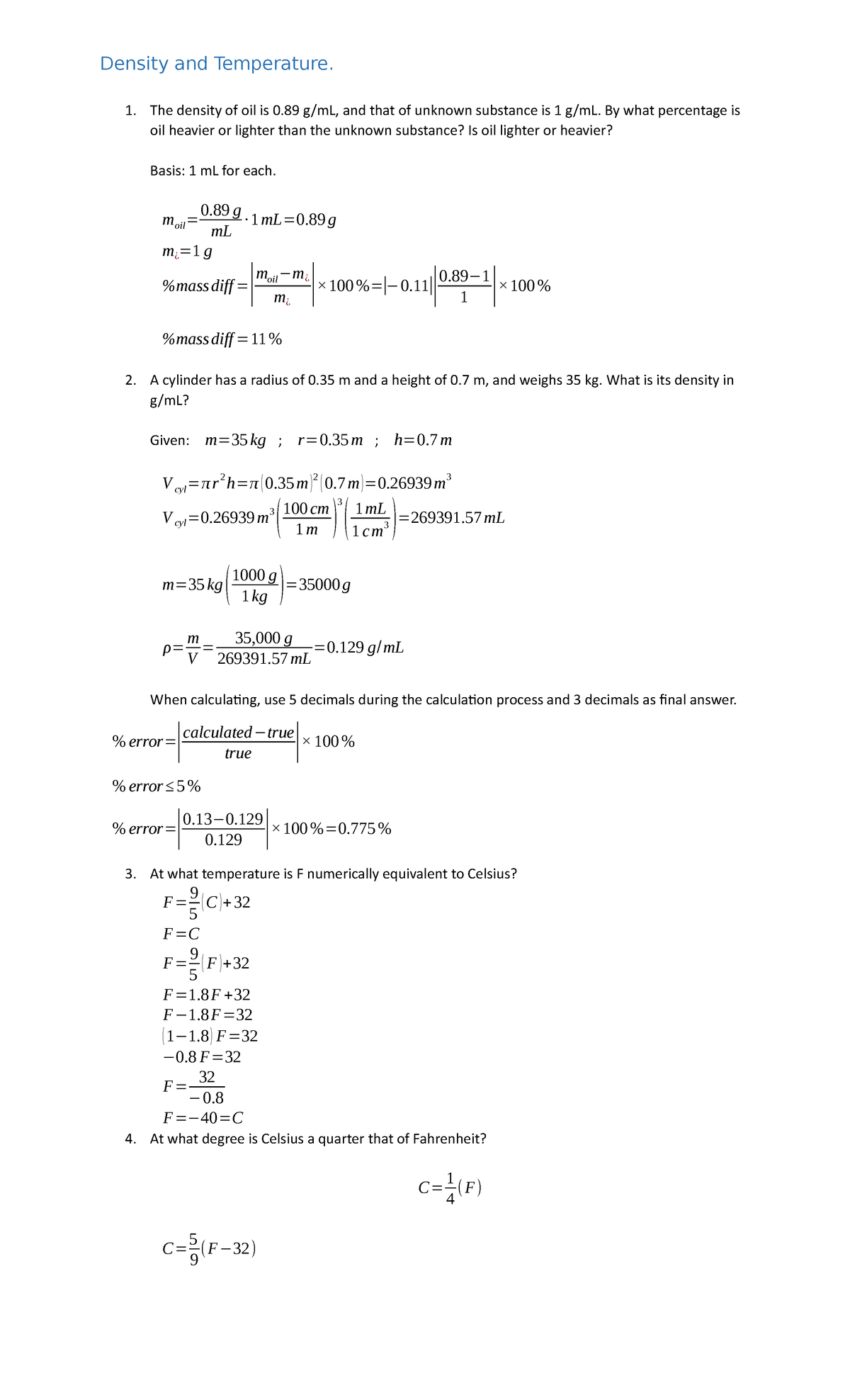 Density and Temperature - General Chemistry - TIP - Studocu