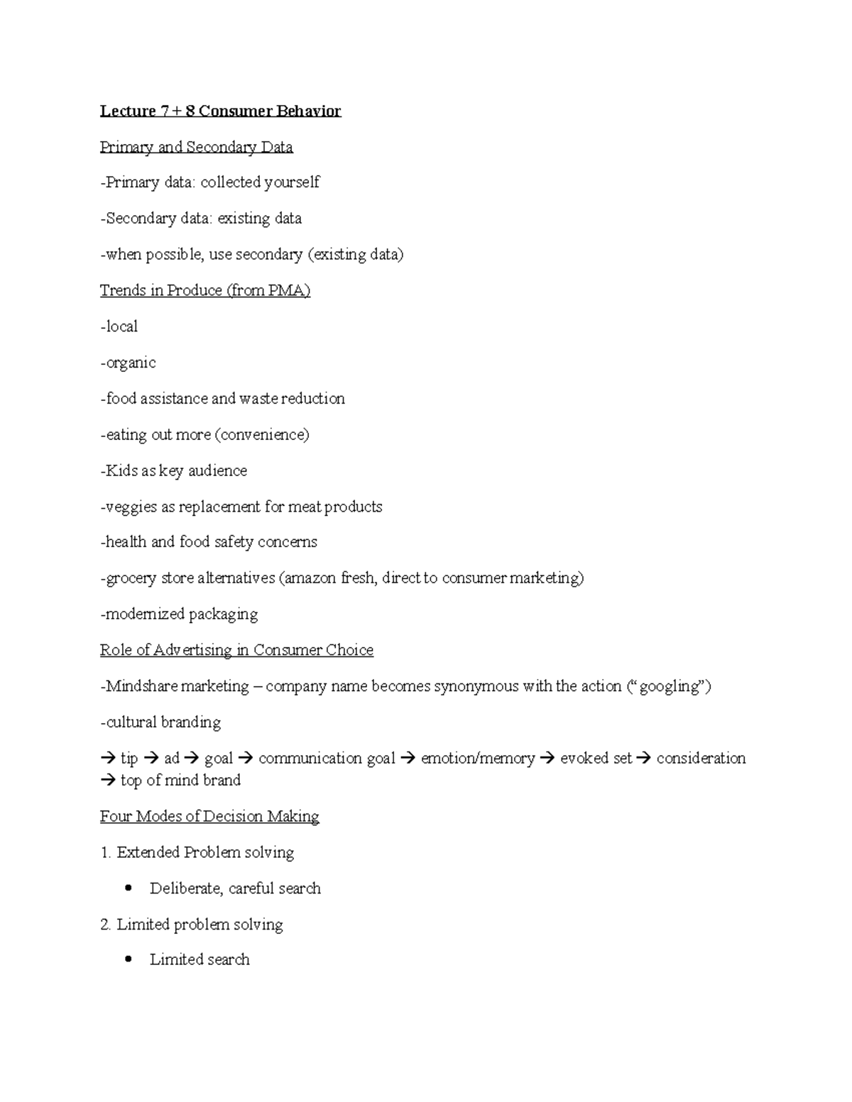 Lecture 7 - Consumer Behavior - Lecture 7 + 8 Consumer Behavior Primary ...