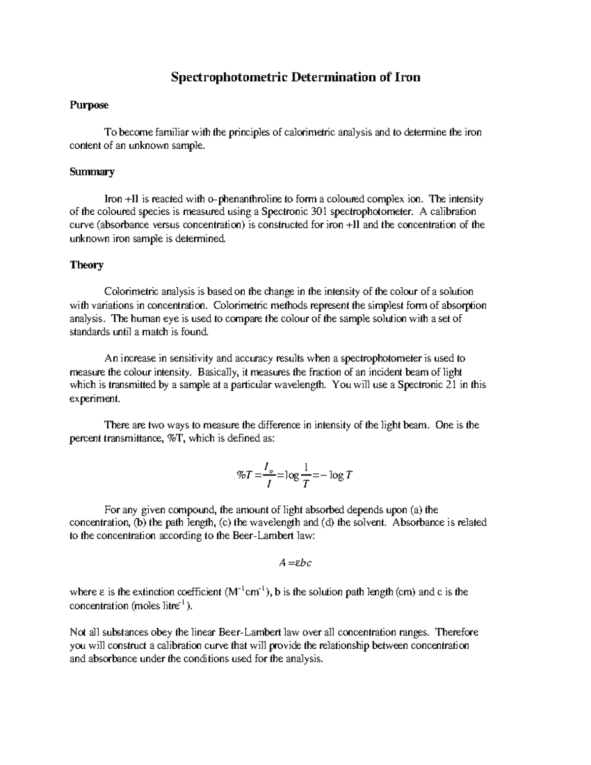 Speclab - Spectrophotometric Lab - Spectrophotometric Determination Of ...