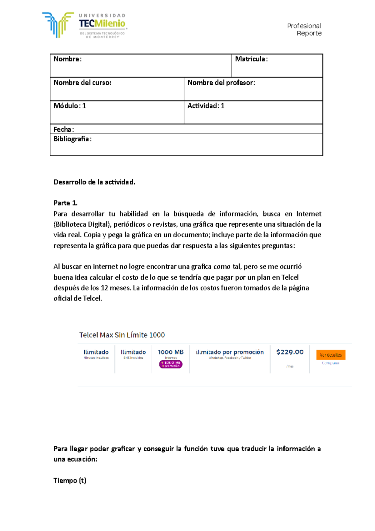 Actividad 1 - Reporte Nombre: Matrícula: Nombre del curso: Nombre del ...