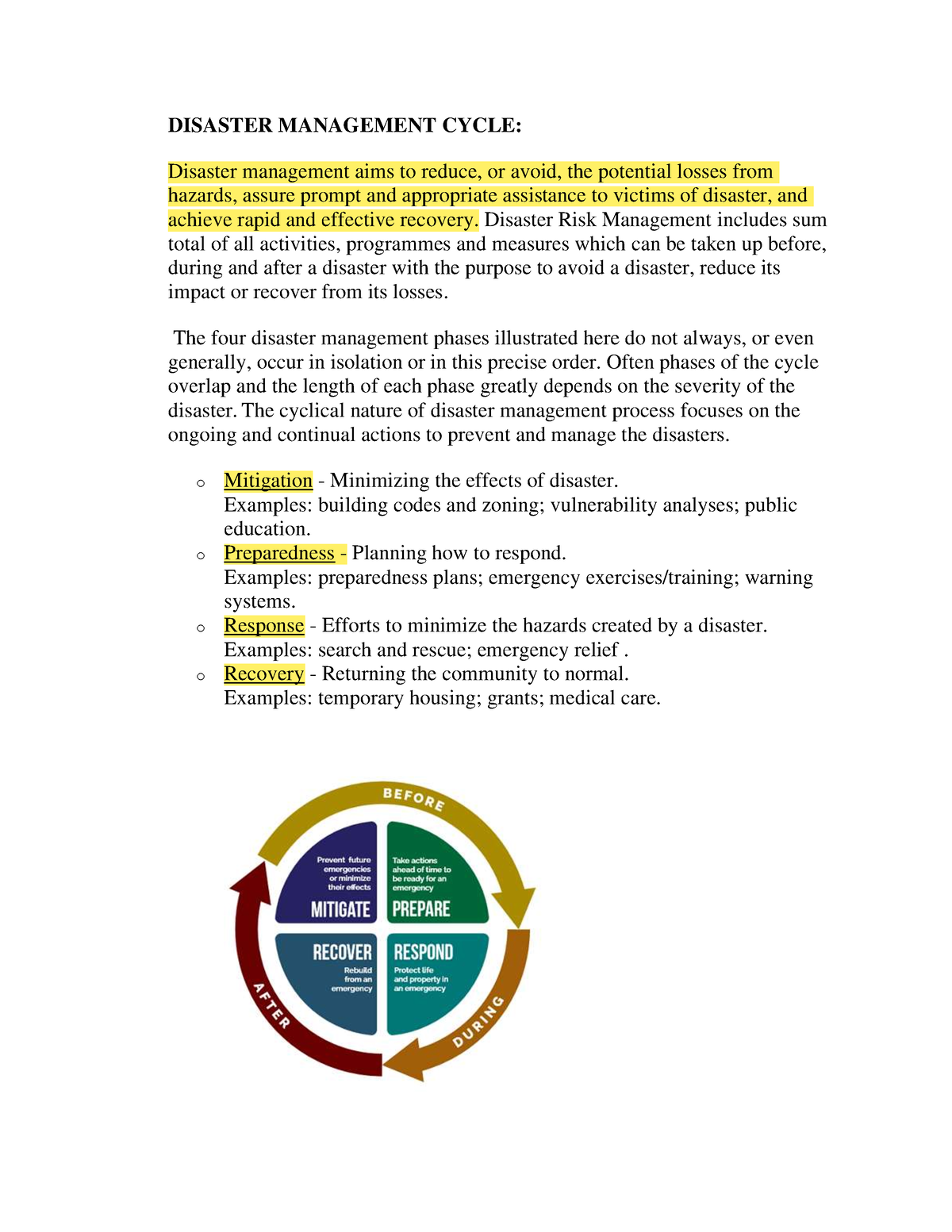 Disaster Management Cycle - DISASTER MANAGEMENT CYCLE: Disaster ...