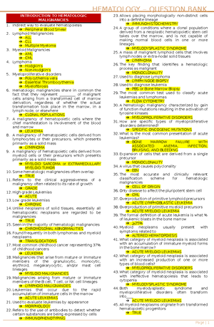 HEMA 2 Question BANK Prelims ( Rodaks) - HEMATOLOGY 2 – Qu EsTiOn BAnk ...