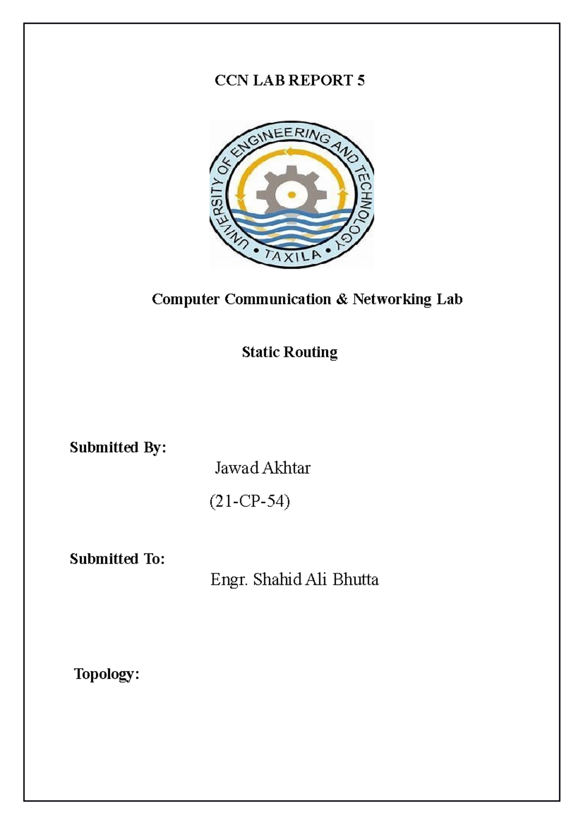 Lab report 5 CCN LAB REPORT 5 Computer Communication & Networking Lab