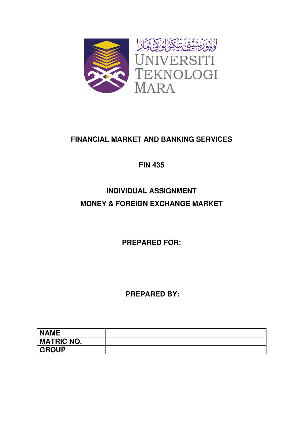 fin435 individual assignment money market