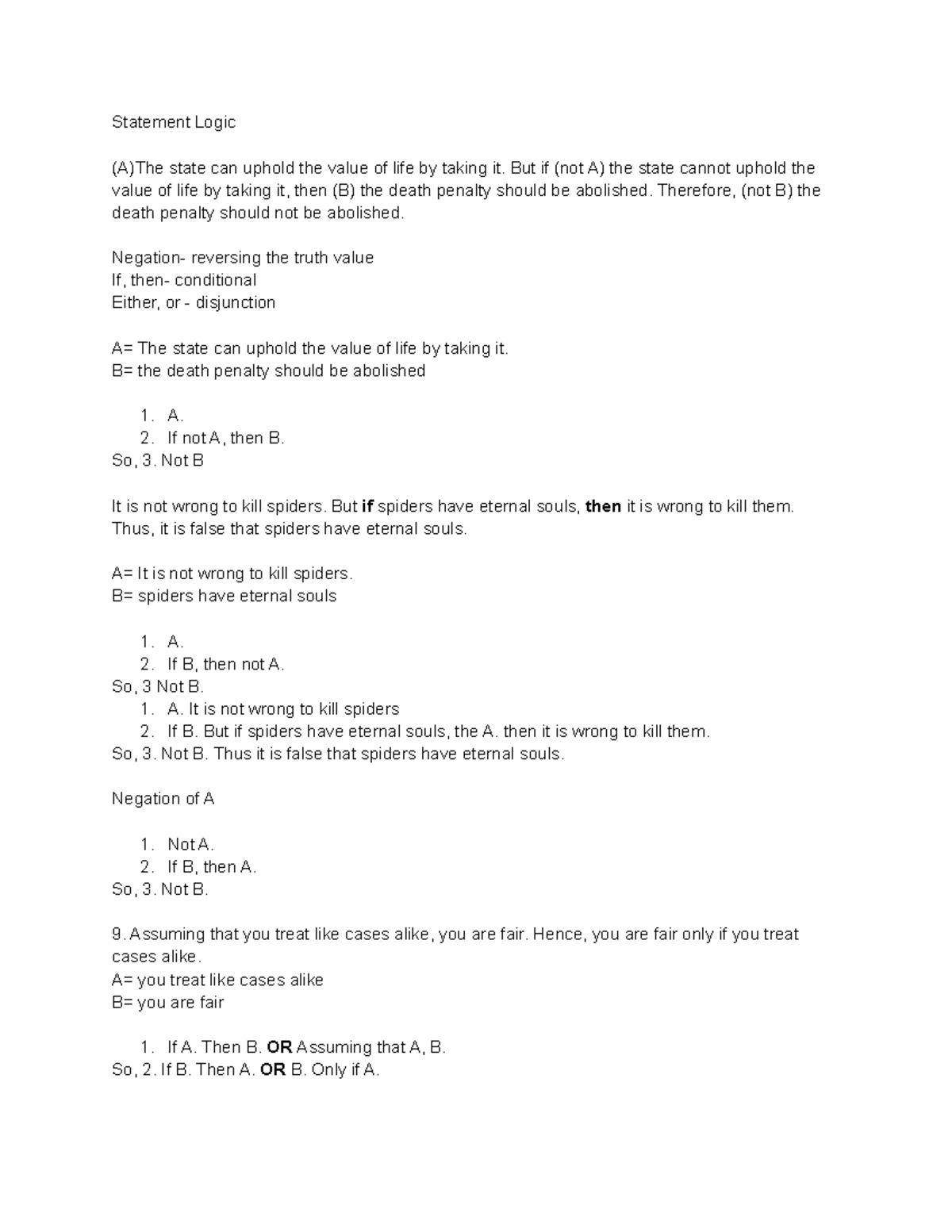 Intro to Logic Notes - Statement Logic (A)The state can uphold the ...