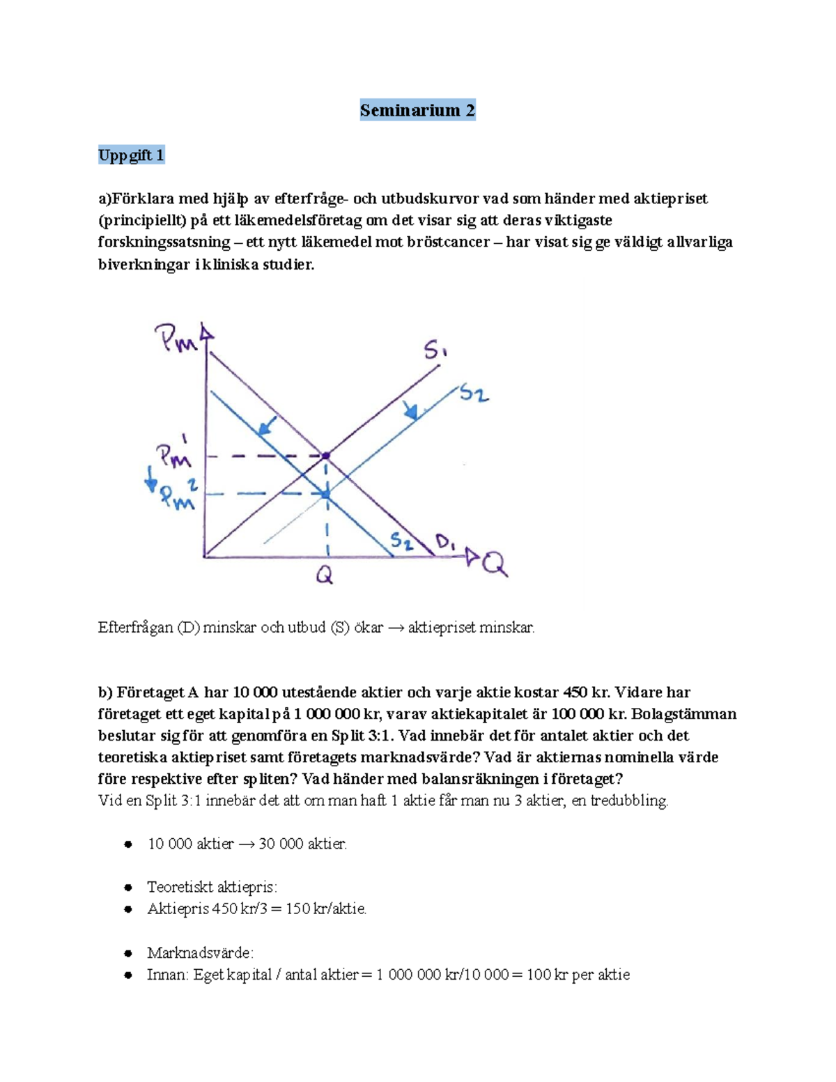 Seminarium 2 Finansiell Ekonomi - Seminarium 2 Uppgift 1 A)Förklara Med ...