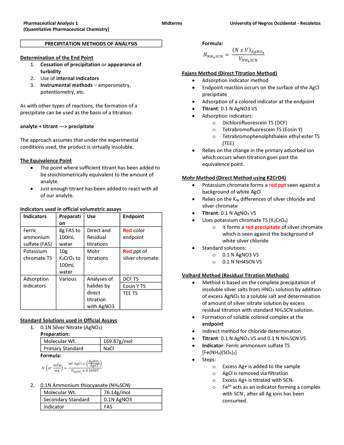 Quantitative Pharmaceutical Chemistry Midterm Laboratory Notes ...