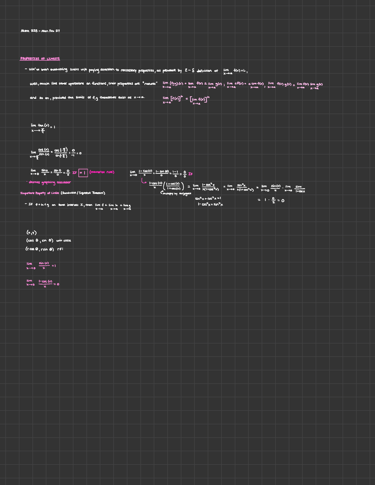 MATH223 - Intro To Calc (2:27) - Math 223-Mon Feb 27 PROPERTIES ...