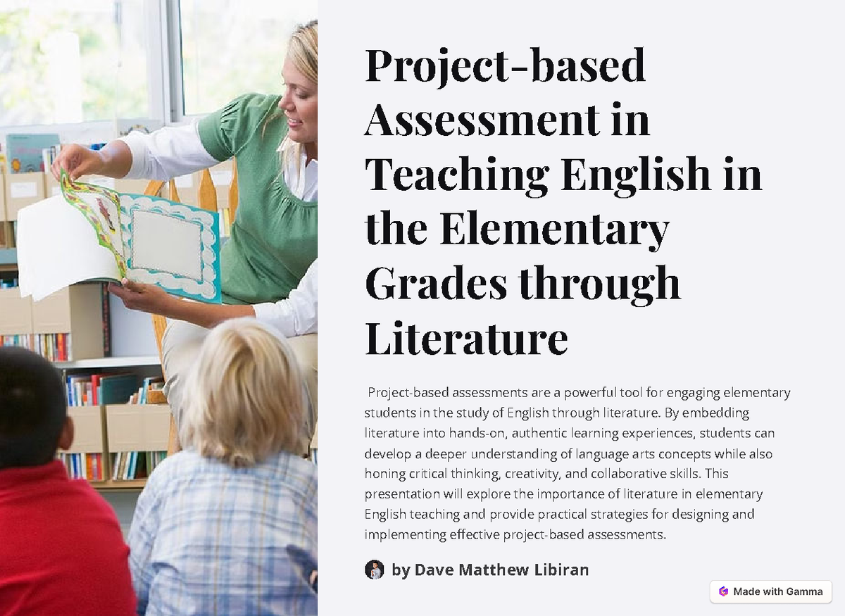 Project based Assessment in Teaching English in the Elementary Grades