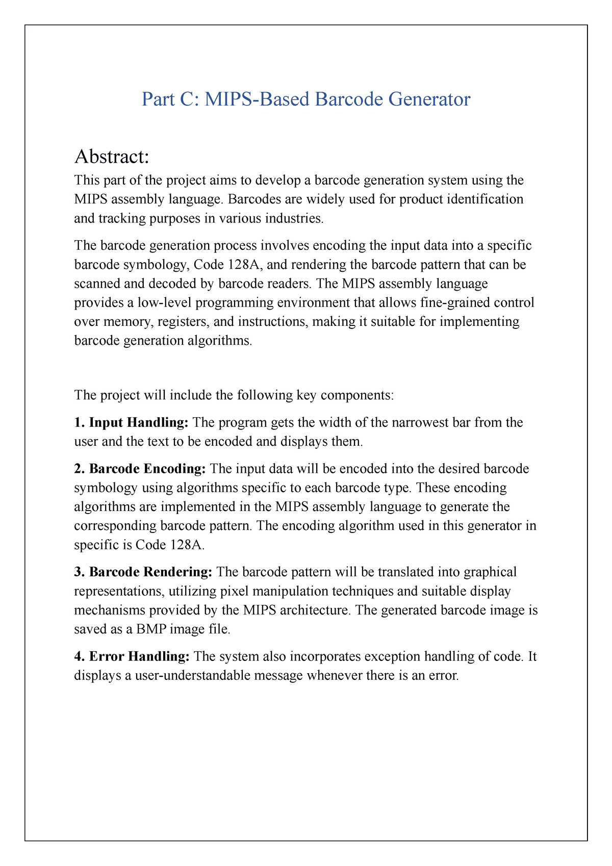 Part C Report - Part C Of End Sem Project - Part C: MIPS-Based Barcode ...