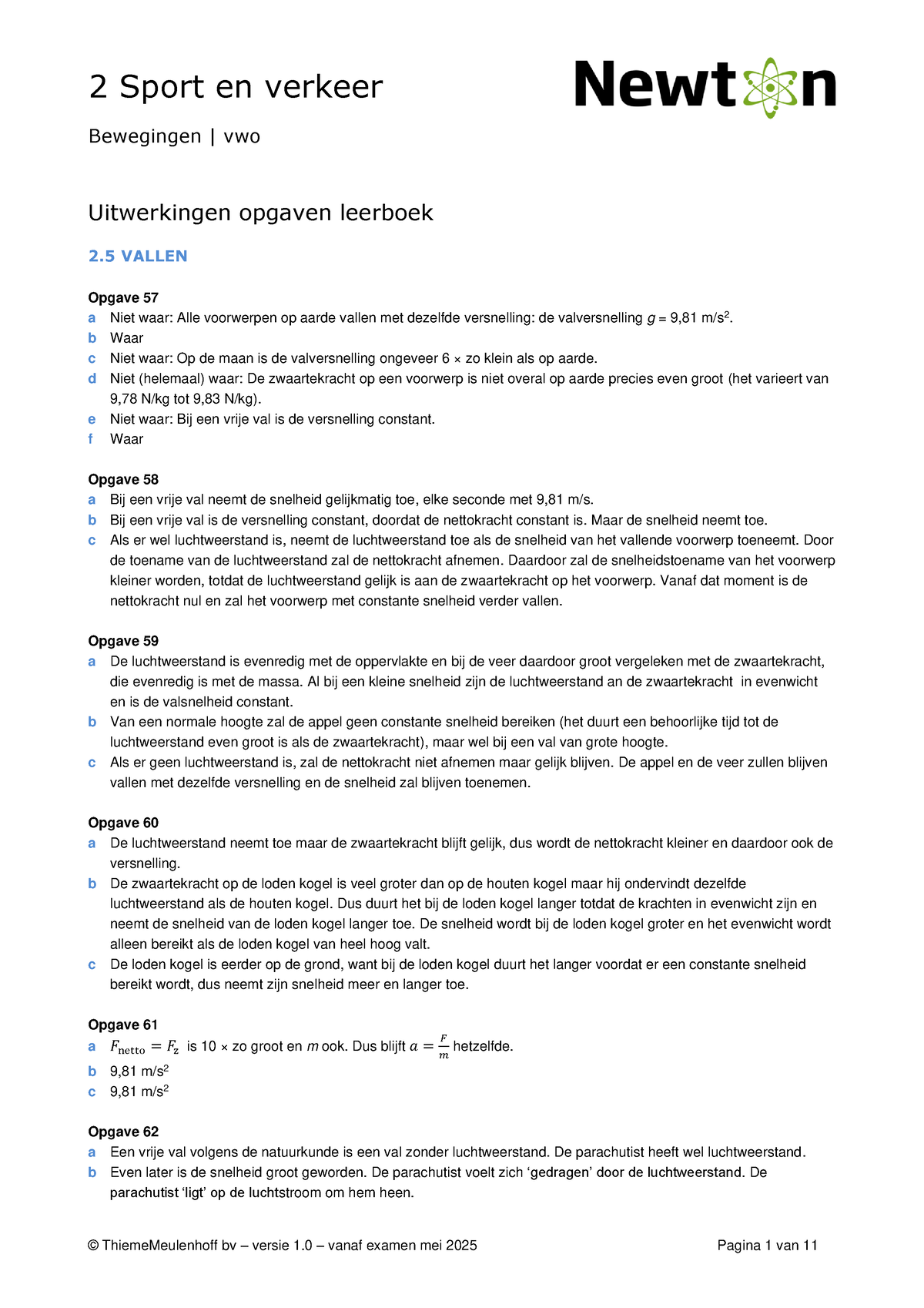 S NV 02 Uitwerkingen-2 - Uitwerkingen Opgaven Leerboek 2 VALLEN Opgave ...