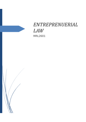 MRL2601 - Unisa - Entrepreneurial Law - Studocu