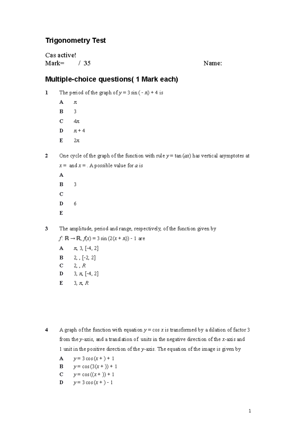 Trig 2020 test copy - math practise test - Trigonometry Test Cas active ...