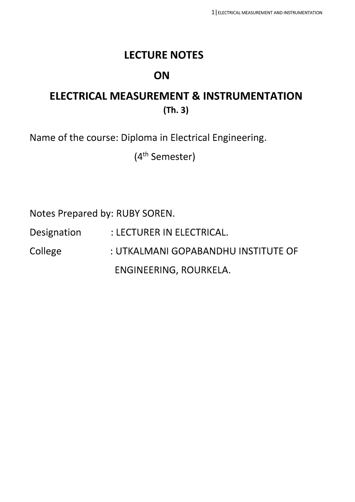 Lect Notes Th3 4th-1-7 1649241750 - LECTURE NOTES ON ELECTRICAL ...