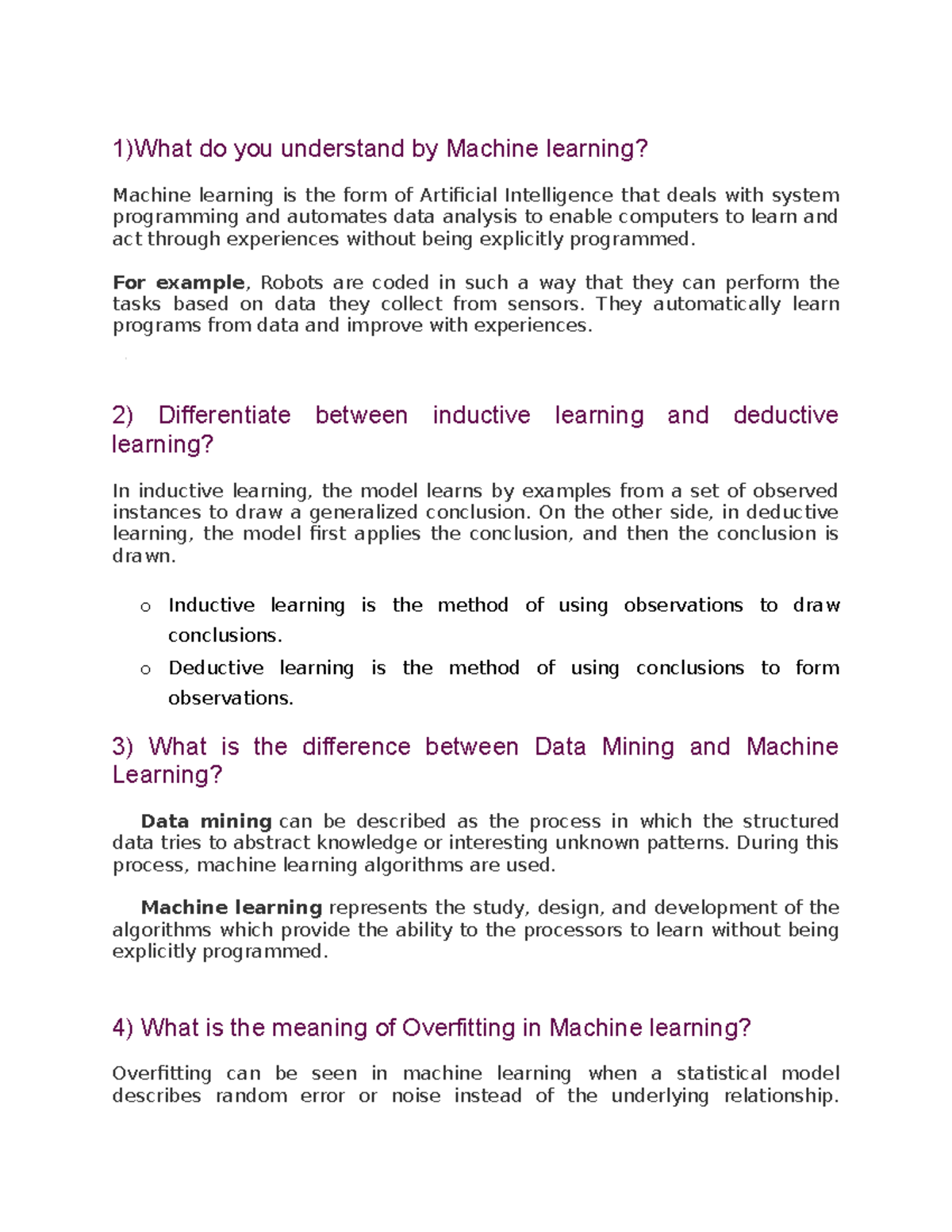 Machine learning basics - 1)What do you understand by Machine learning ...