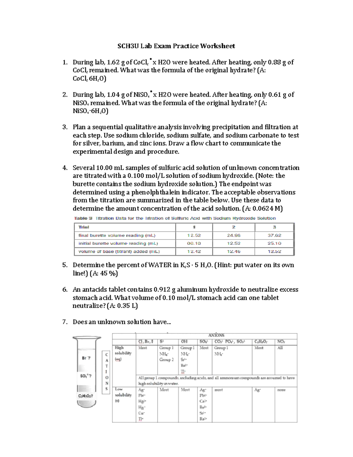 SCH3U Lab Exam Practice Worksheet - SCH3U Lab Exam Practice Worksheet ...