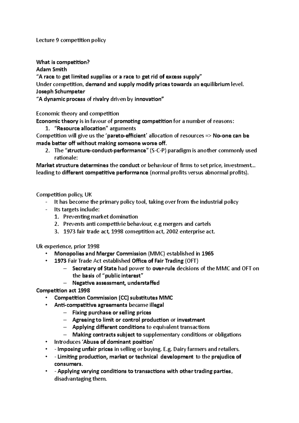 Lecture 9 competition policy - Lecture 9 competition policy What is ...