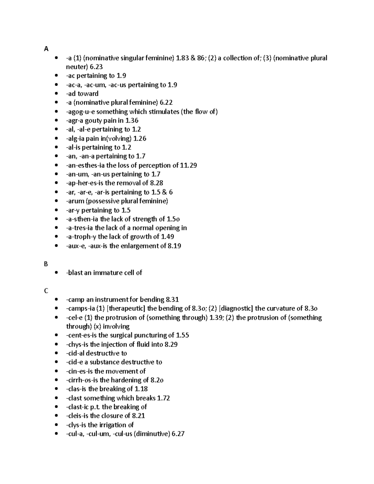 Terminations Terminations For Uofs - A -a (1) (nominative Singular ...