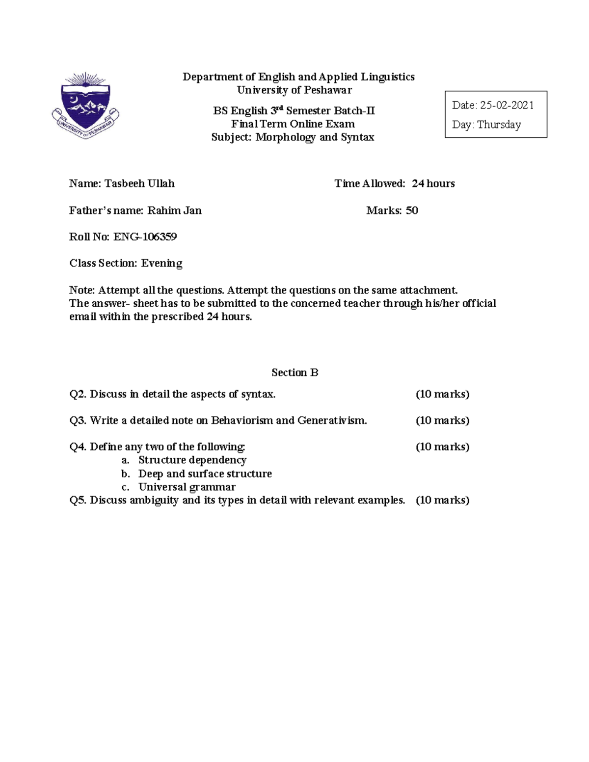 Linguistics Final - Paper - Department of English and Applied ...