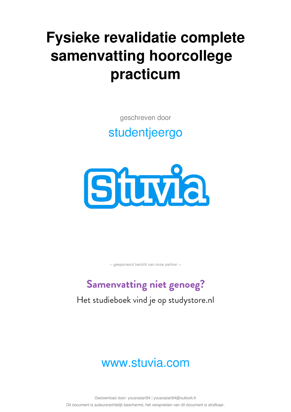 Stuvia 710430 Fysieke Revalidatie Complete Samenvatting Hoorcollege ...