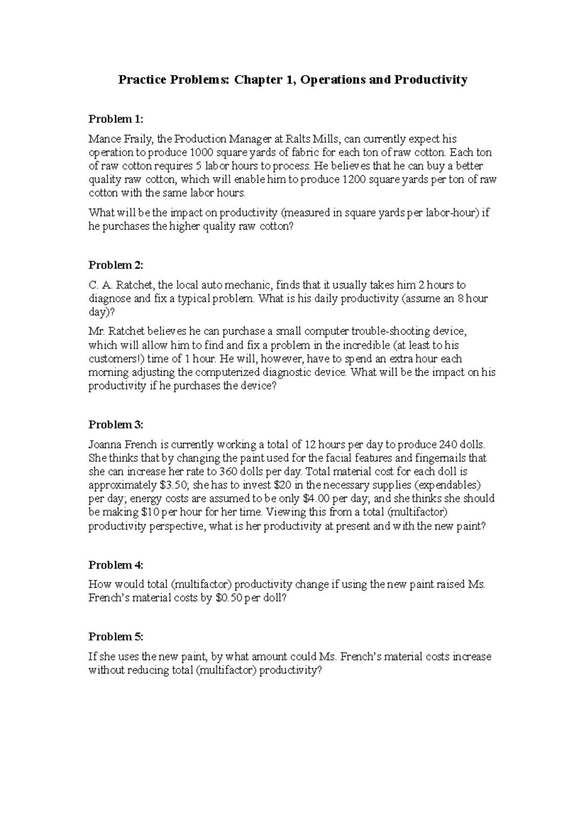 Chapter 1-Problems - Practice Problems: Chapter 1, Operations and ...