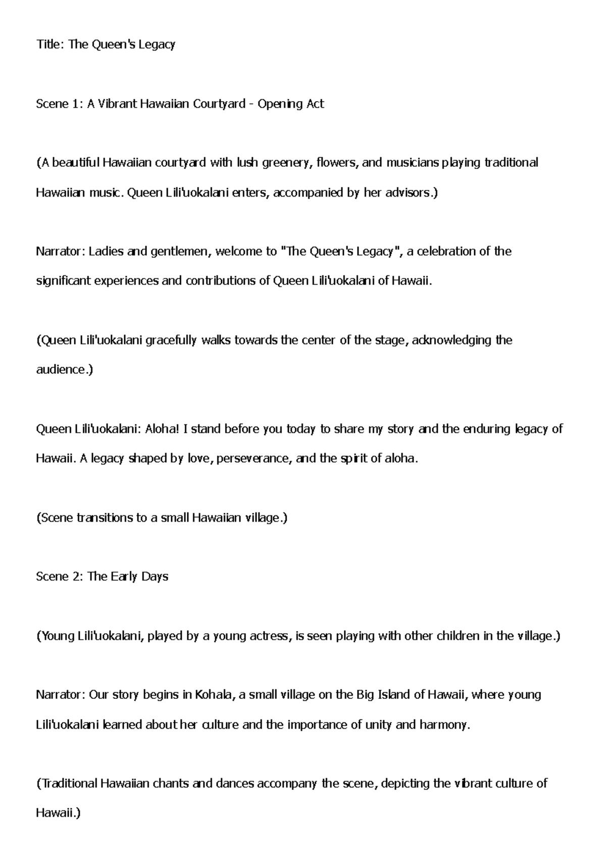 Untitled document - script - Title: The Queen's Legacy Scene 1: A ...