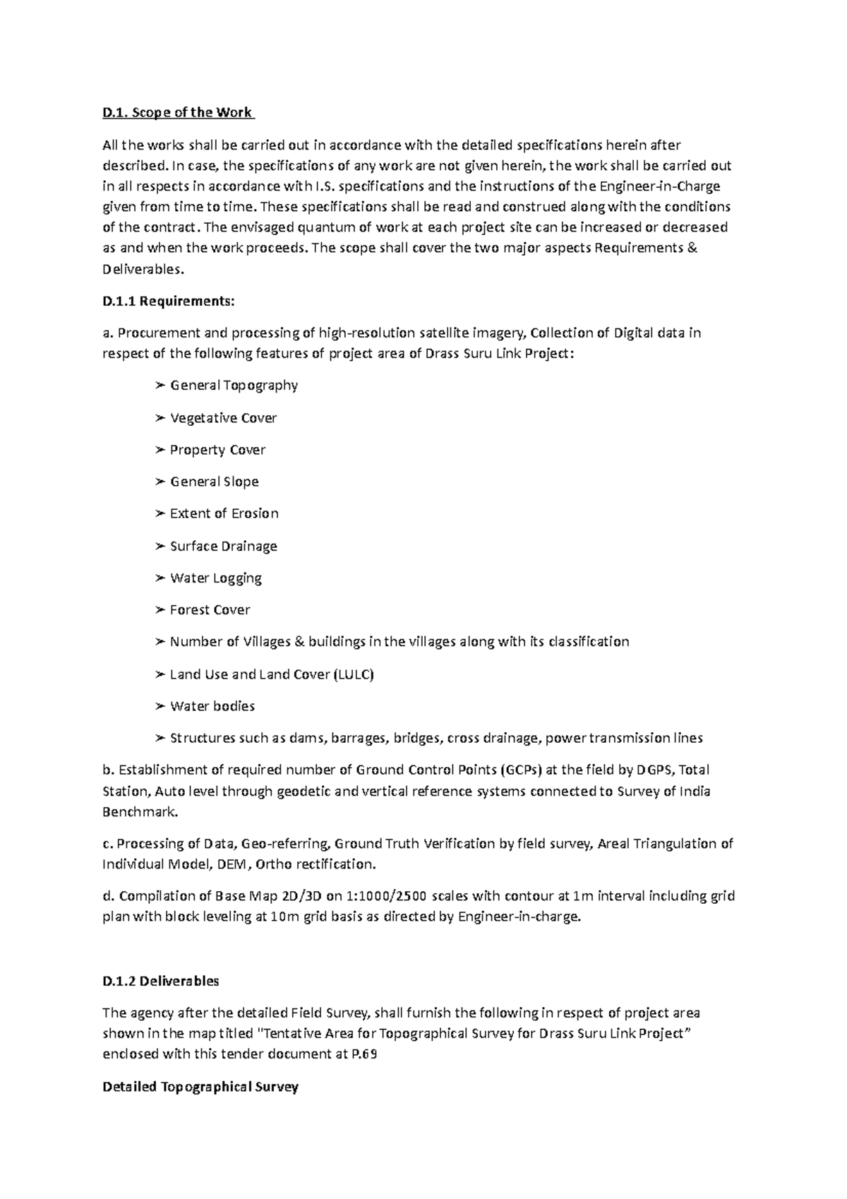 SOW Drass - Reservior study - D. Scope of the Work All the works shall ...