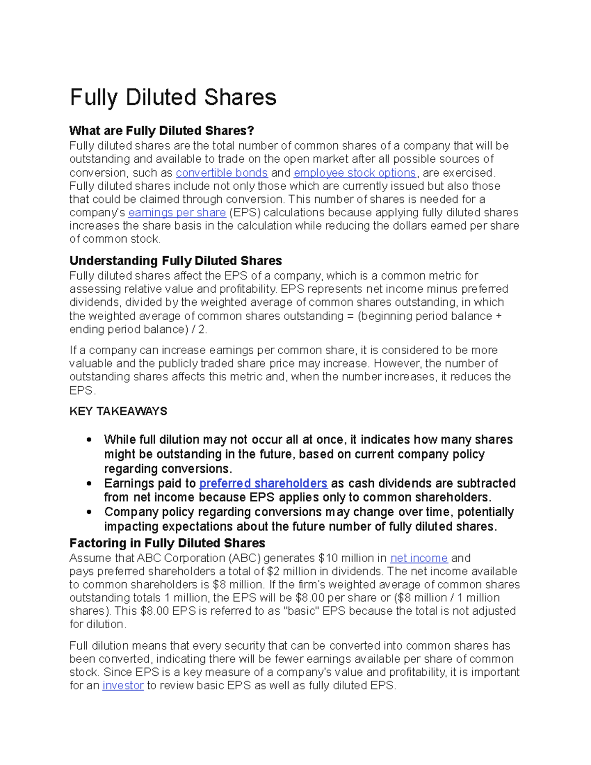 Fully Diluted Shares Fully Diluted Shares What are Fully Diluted